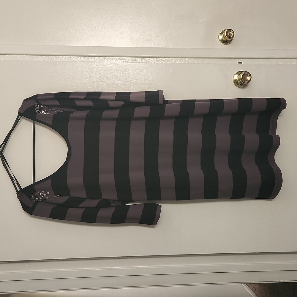 Jessica Simpson Long Shirt/Dress, Gray & Black Thick Stripes, Junior Plus 2 XL